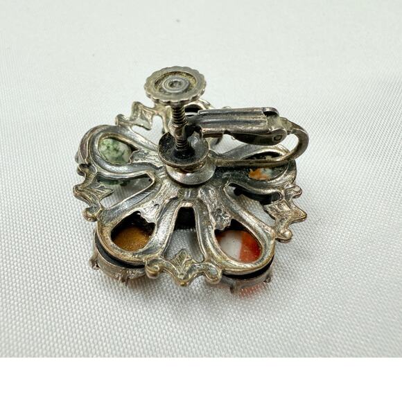 Antique Style Scottish Agate Pebble Jewelry Sterling Silver Earrings Victorian - Picture 8 of 10